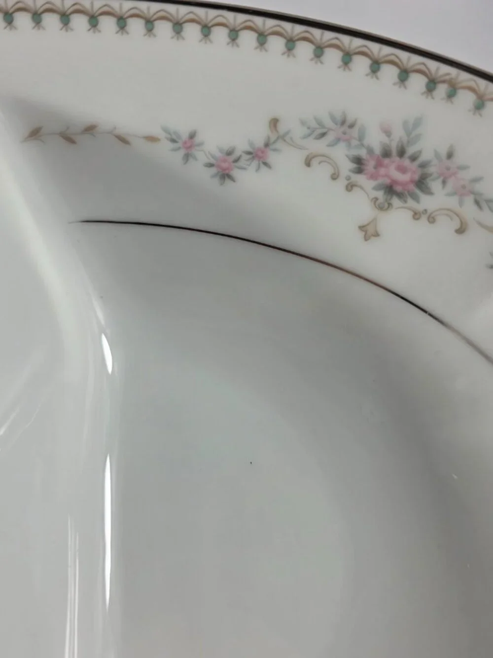 Noritake Fairmont Oval Divided Serving Bowl White with Pink Roses & Green Dots